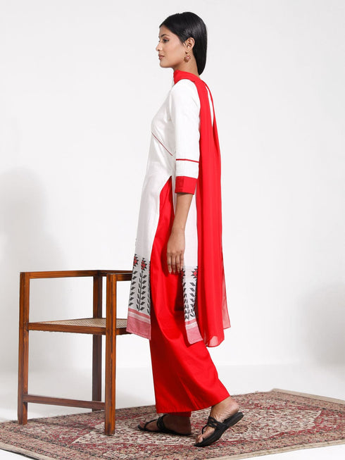 Vastramay Women's Cotton Jacquard Kurta Palazzo And Dupatta Set